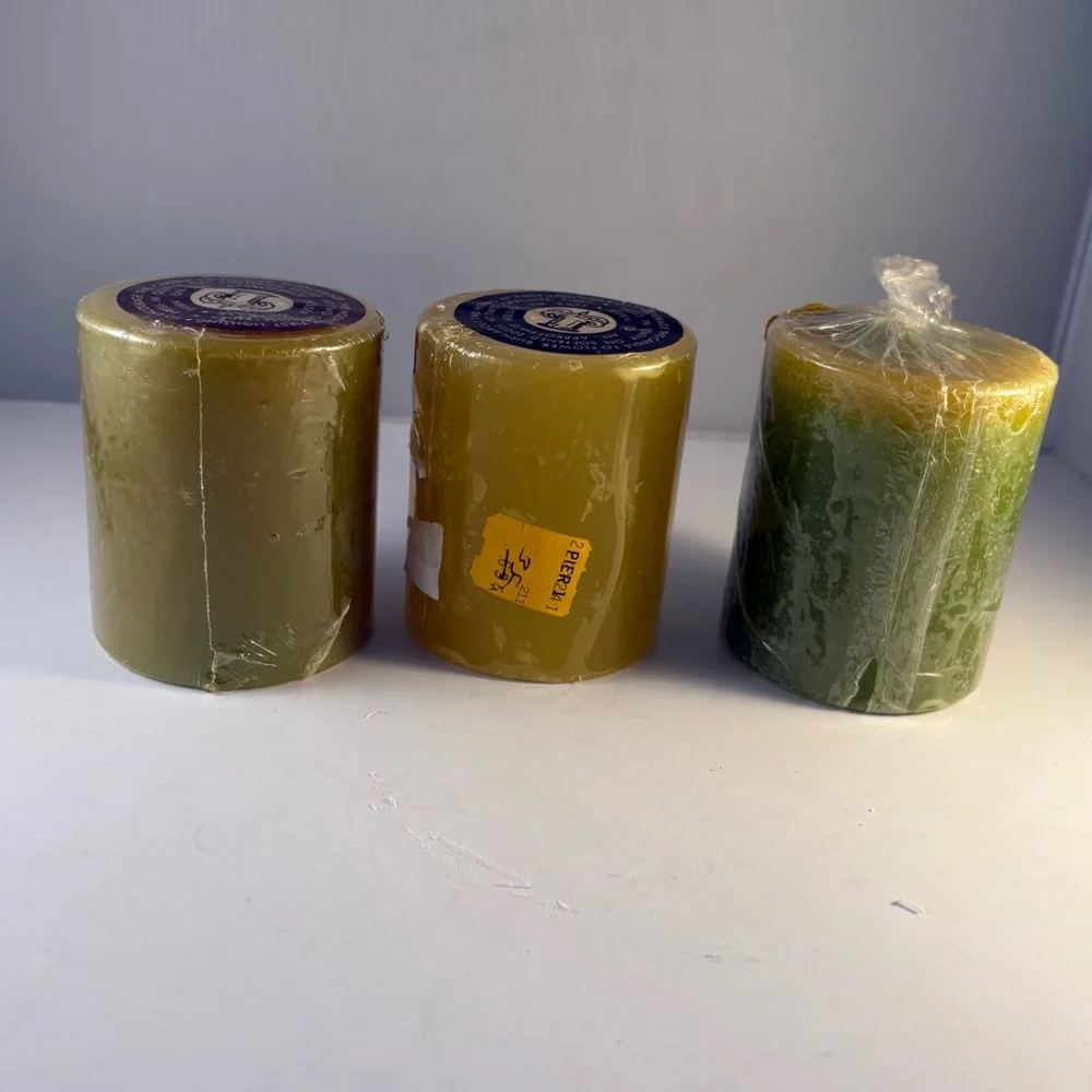 Lot 3 Pier 1 One Pillar Candles Green Yell 3